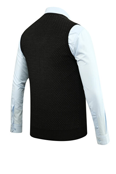 Çizgi Triko Men's V-Neck Sweater Patterned Steel Knit Regular Fit - 5201H