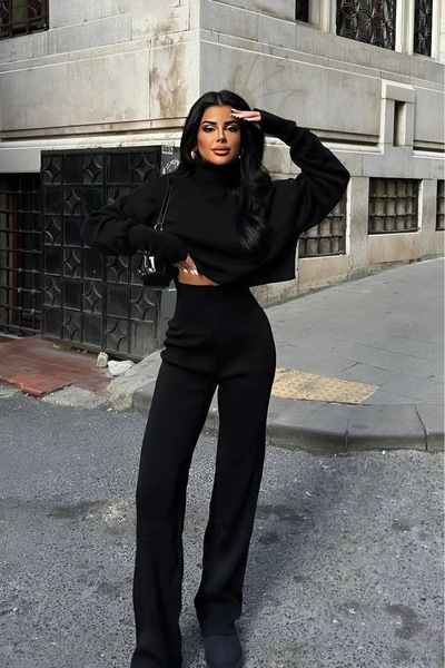 Baby xclub Finger Slip Crop High Waist Knitwear Set