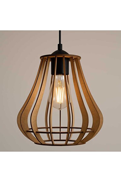 Luminars Lazer Kesim Ahşap Avize Linea Model Modern Tasarım E27 Duy Uyumlu Kolay Kurulum Salon Aydınlatma