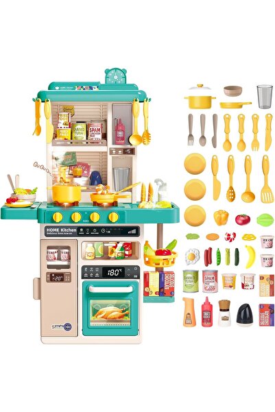 Rovo Bucatarie copii, 277, aragaz de jucarie, chiuveta, aragaz aburi, sunete, lumini, fructe, legume
