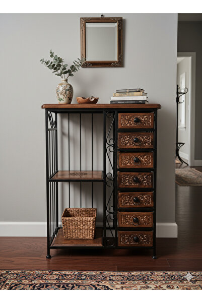 DNC Art&Deco El Oyması Eskitme Ahşap Ferforje Dresuar / Etejer