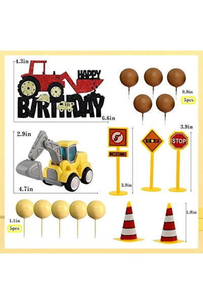 Baloane Vesele Construction Site Themed Birthday Cake Decoration Set TOP124