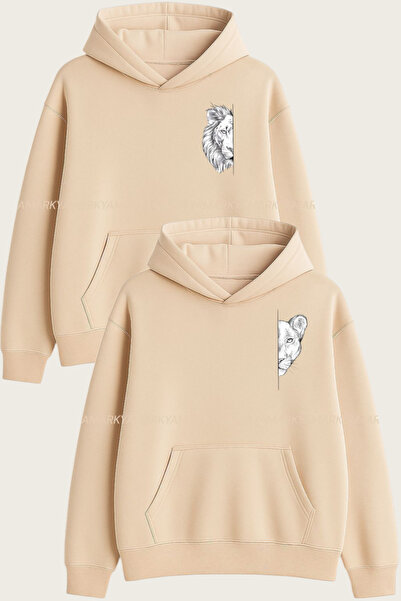 LG LAGULER Kadın/Erkek Çift/Arkadaş İkili Takım Baskılı Oversize Kapüşonlu Ka...