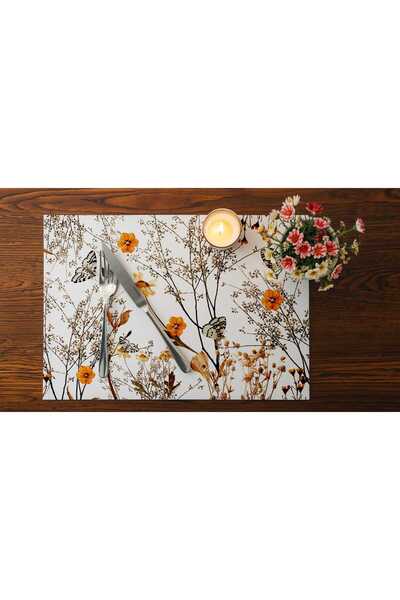 QueenHome Natural Floral and Butterfly Patterned American Service Rustic Tableware Decor – Set of 2 Tablecloths