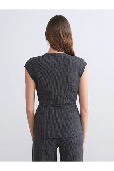 LC Waikiki Lcw vision anthracite v-neck textured women's vest