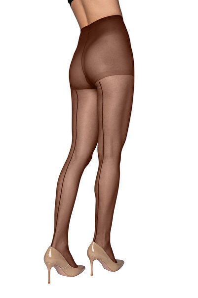 PETRA-ELISA Lycra tights 15 Den SELECT with Indila pattern, Brown, L