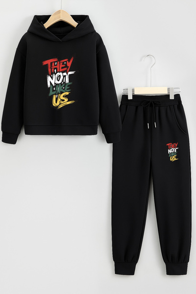 Let's Wear They Not Like Us Printed Children's Premium Compact Sweatshirt Tracksuit Set with Pockets - 2 Piece Sportswear Set