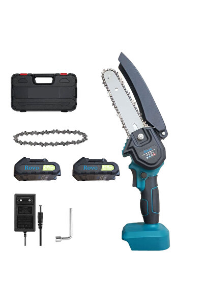 Rovo Mini ferastrau cu lant Electric RV-MF, 6 inch, 24V, 2000mAh, 2 acumulatori, 2 lanturi, Chainsaw