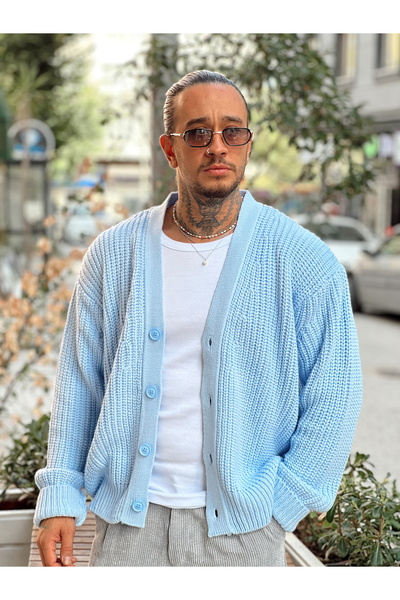 manch collection Oversize Örme Basic Hırka Mavi