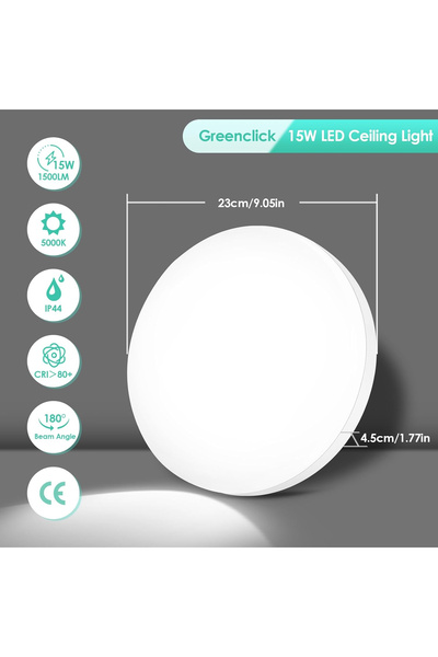 OEM Ceiling lamp 15W, round and flat, super bright, 1500LM 5000K, IP44, diameter 230 mm