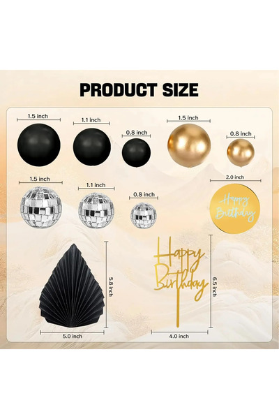 Baloane Vesele Gold Black Deluxe Birthday Cake Decoration Set TOP133