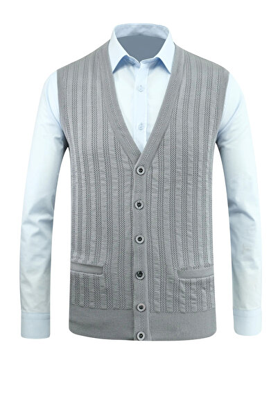 Çizgi Triko Чоловічий жилет на ґудзиках з кишенями, візерунком, класичним кроєм - 5203L