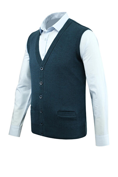 Çizgi Triko Чоловічий жилет на ґудзиках з трикотажними кишенями, класичний крій - 5200L