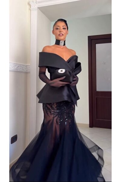 JOUNGIER Royal Mikado Dress with Tulle and Beads + Elegant Gloves