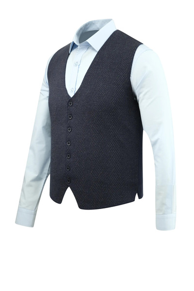 Çizgi Triko Чоловічий жилет на ґудзиках без кишень, з візерунком, класичний крій - 5211LS