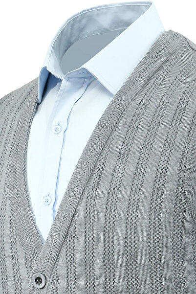 Çizgi Triko Men's Buttoned Vest with Pockets Patterned Steel Knit Classic Fit - 5203L