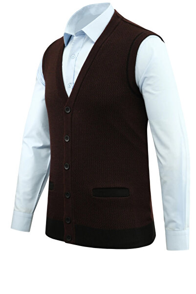 Çizgi Triko Men's Buttoned Vest with Pockets Patterned Steel Knit Classic Fit - 5208L
