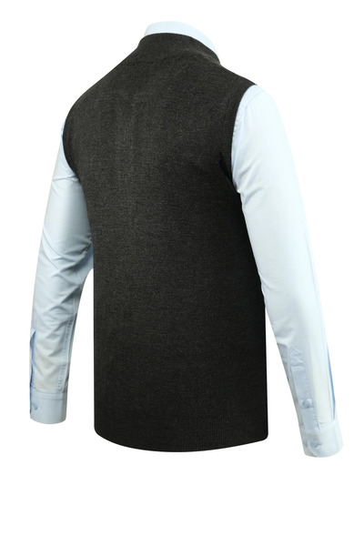 Çizgi Triko Men's Zippered Knitwear Dark Gray Vest Steel Knit Patterned Classic Fit with Pockets - 5209J