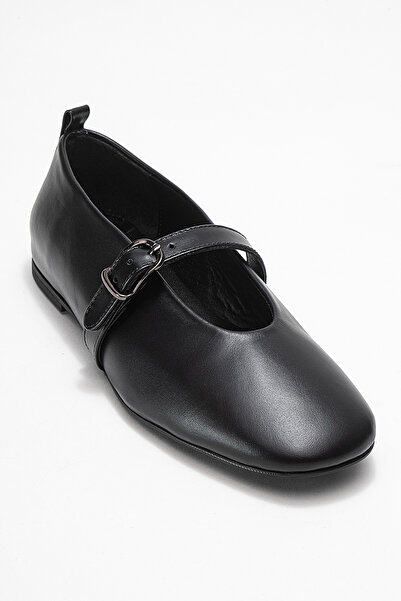 Dericlub Women's Single Strap Ballerina Shoes Real Leather Rg 8033 Black