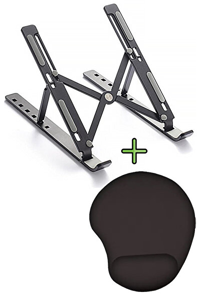 Vivesta Shop حامل معدني قابل للتعديل باللون الأسود لحمل الكمبيوتر المحمول، حامل للكمبيوتر اللوحي مع دعم للمعصم