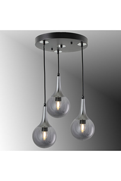 TT AYDINLATMA TT601-3Y-SY-KR Mat Siyah - Krom 3 lü Uzun Hunili Yuvarlak Avize