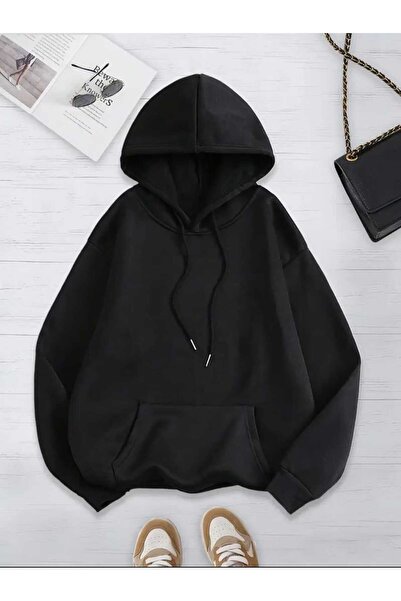 blackbonds Unisex Renkli Kapüşonlu siyah Sweatshirt