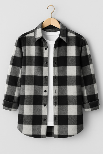 mavisima erkek giyimi Men's Black and White Checkered Lumberjack Shirt – Comfortable Fit New Season Winter Fashion Trend
