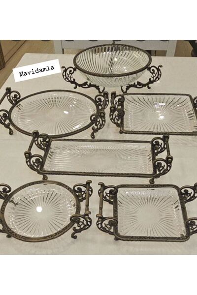 MaviDamla Cast Metal Frame Glass Presentation Set 6 Pieces Antique