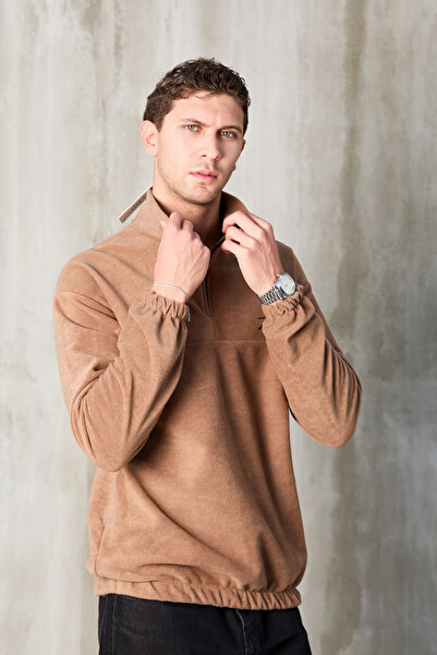 No Way Ανδρικό φούτερ με μισό φερμουάρ με κέντημα από φλις