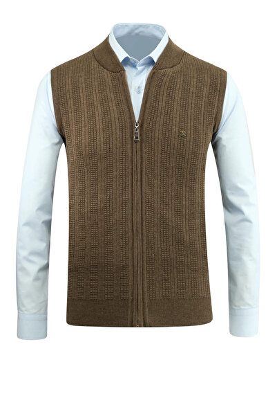 Çizgi Triko Ανδρικό πλεκτό γιλέκο με φερμουάρ, με ατσάλινο πλέγμα, με μοτίβο και τσέπες, κλασικό κορμάκι - 5209J