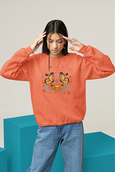 ArtYus سويت شيرت بياقة دائرية مطبوعة بألوان زاهية من FLOWER BUTTERFLY