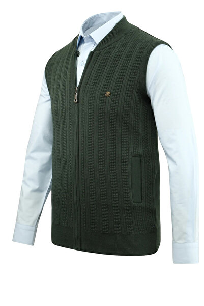 Çizgi Triko Ανδρικό πλεκτό με φερμουάρ Nefti Vest Κλασικό κορμάκι με ατσάλινο πλέγμα και μοτίβο με τσέπες - 5209J