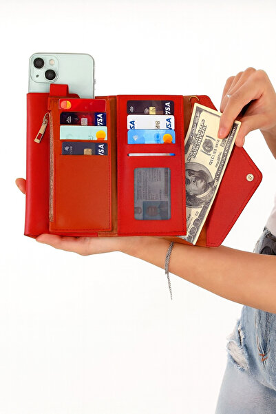 ZERAMİNE Long Women's Wallet with Phone Compartment and Wrist Strap