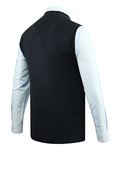 Çizgi Triko Чоловічий трикотажний жилет з блискавкою, синій, з кишенями, класичний крій, з візерунком у вигляді сталевої сітки - 5209J