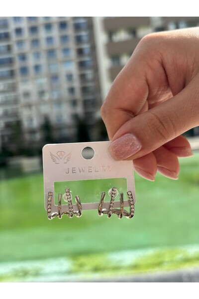 Luz De Viento Kadın 4'lü Görünümlü Zirkon Taş Çelik Küpe