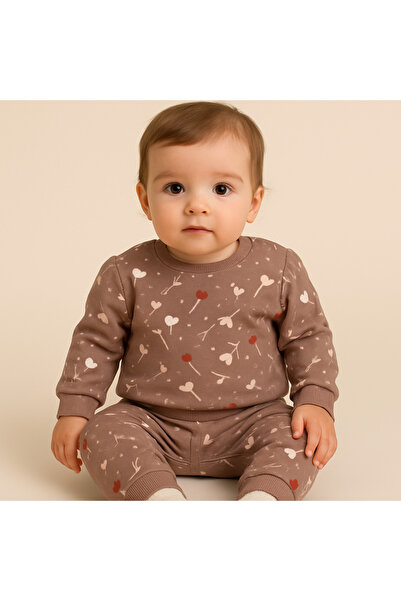 minella kids Floral Patterned Winter Top and Bottom Set, 6 Months to 1 Year Old