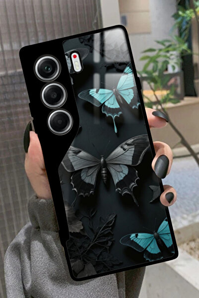 TECNO Camon 40 Uyumlu Siyah Kelebek Tasarımlı Parlak Premium Kılıf