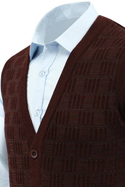 Çizgi Triko Men's Buttoned Vest with Pockets, Crinkled Steel Knit, Classic Fit - 5215L