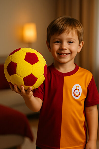 HUA Goal Peluş Futbol Topu - Taraftar Sarı Kırmızı Yumuşak Top - 20 cm Dekora...