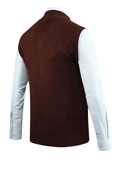 Çizgi Triko Ανδρικό πλεκτό με φερμουάρ Βουργουνδίας γιλέκο με ατσάλινο πλέγμα με μοτίβο κλασικής εφαρμογής με τσέπες - 5209J