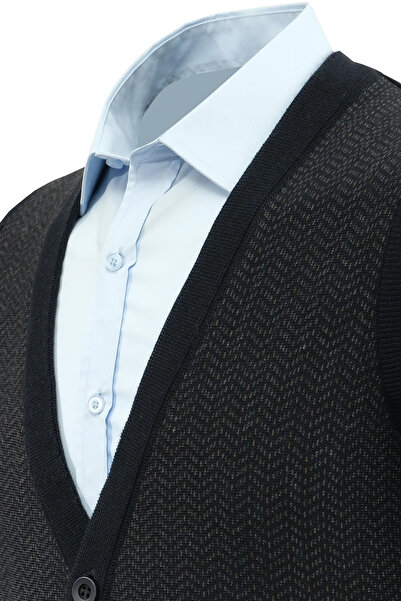 Çizgi Triko Чоловічий жилет на ґудзиках з кишенями, візерунком, класичним кроєм - 5212L