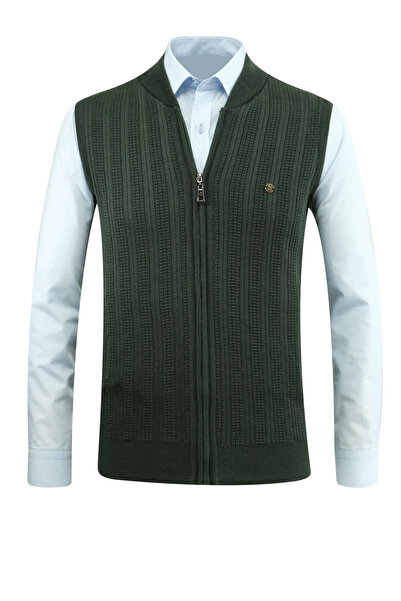 Çizgi Triko Ανδρικό πλεκτό με φερμουάρ Nefti Vest Κλασικό κορμάκι με ατσάλινο πλέγμα και μοτίβο με τσέπες - 5209J