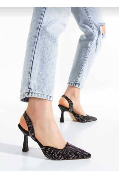 Zenvea Fantasiya Poli Kalo Stone Pointed Toe Thin Heeled Women's Evening Dress Shoes
