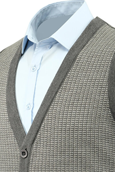 Çizgi Triko Men's Buttoned Vest with Pockets Patterned Steel Knit Classic Fit - 5205L