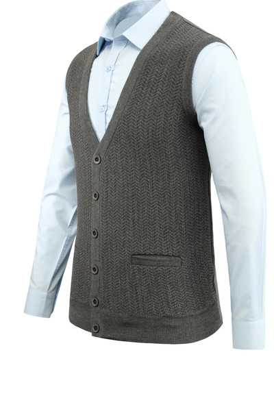 Çizgi Triko Чоловічий жилет на ґудзиках з кишенями, візерунком, класичним кроєм - 5212L