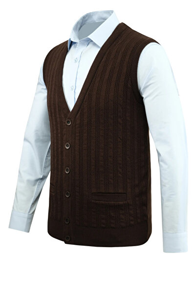 Çizgi Triko Ανδρικό γιλέκο με κουμπιά με μοτίβο από ατσάλινο πλέγμα κλασικό καλούπι - 5203L