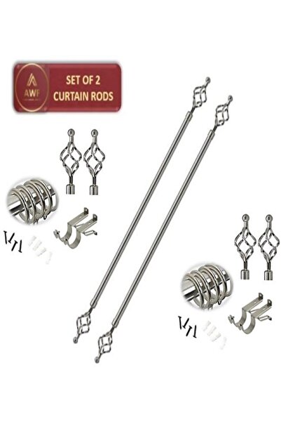 AWF AL WADI FURNITURE مجموعة من قضيبين ستائر رومانيين قابلين للتمديد، قضيب معدني مفرد، قضبان ستائر فضية، 150 – 300 سم