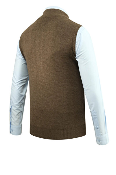 Çizgi Triko Ανδρικό πλεκτό γιλέκο με φερμουάρ, με ατσάλινο πλέγμα, με μοτίβο και τσέπες, κλασικό κορμάκι - 5209J