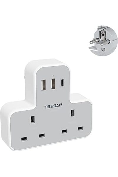 Generic AE to European Travel Plug Adapter, TESSAN EU Adapter with 3 USB Ports (1 USB C), 2 Way Adaptor AE t