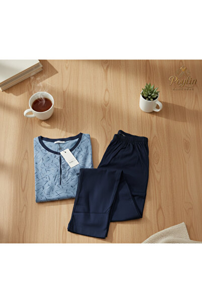 PİJAPİA Erkek Uzun Kollu Desenli Pamuklu Pijama Takımı